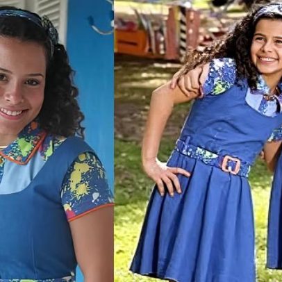 Ex-Chiquititas Gabriella Saraivah prova figurino da novela anos depois