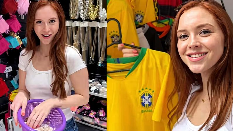 Namorada de Richarlison vai às compras na 25 de Março, em São Paulo — Foto: Reprodução/Instagram