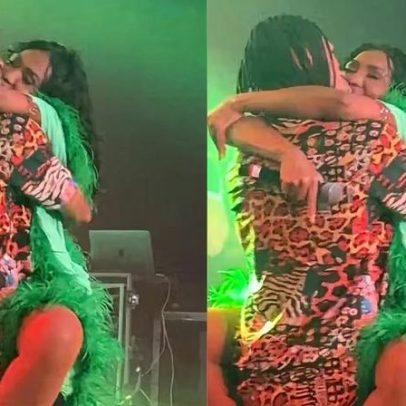 Gaby Amarantos beija dançarino durante show de lançamento de Rock Doido em SP