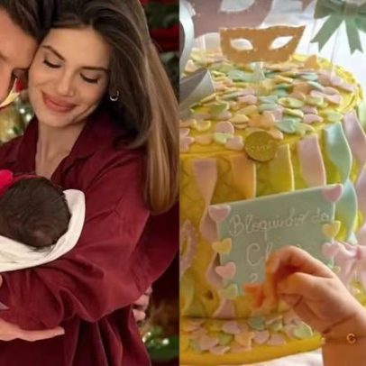 Camila Queiroz celebra os 2 meses da filha com tema 'bloquinho da Clara'