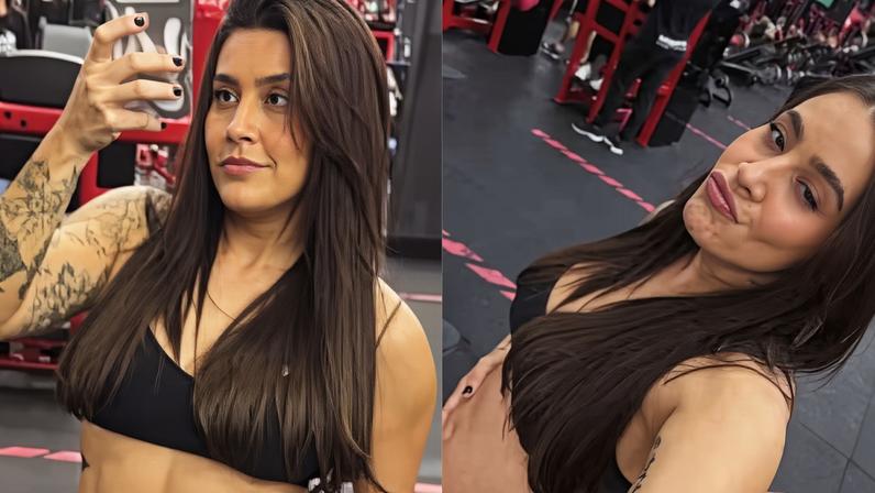 Lauana Prado exibe barriguinha na academia