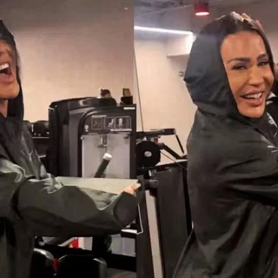 Gracyanne Barbosa treina encapuzada e brinca com treino secreto