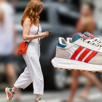 Tênis Adidas vintage de Camila Morgado em dia de chuva no Rio ganha destaque