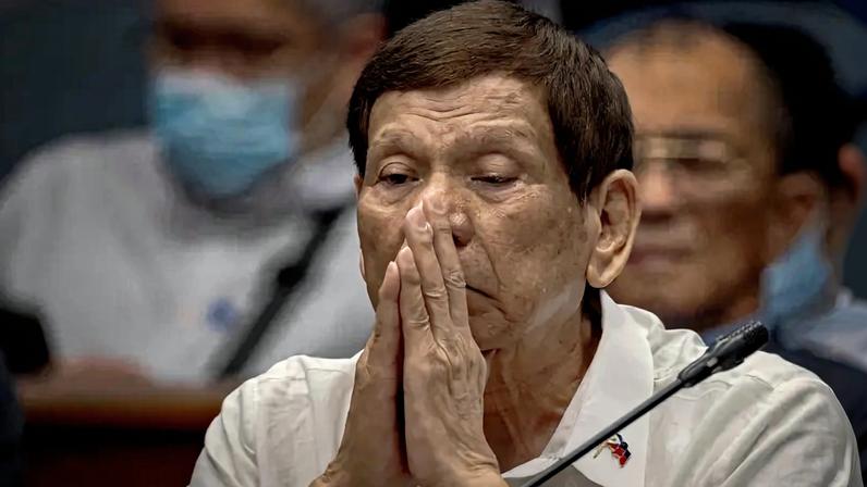 Former Philippine President Rodrigo Duterte appears before lawmakers at the Senate in Manila, the Philippines, on Oct. 28, 2024.