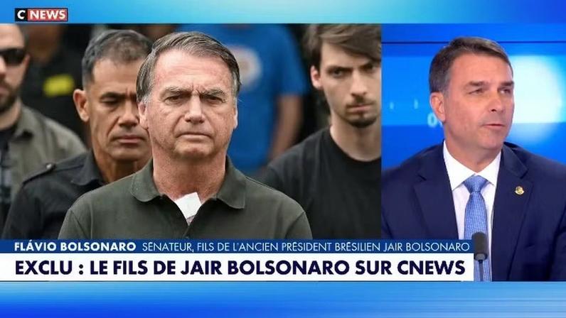 Flávio Bolsonaro concedeu entrevista a uma TV da França — Foto: Reprodução/CNews