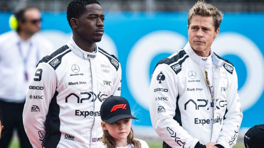 Damson Idris e Brad Pitt no GP da Inglaterra da F1 em 2023; atores interpretarão pilotos de corrida em filme — Foto: Gongora/NurPhoto via Getty Images