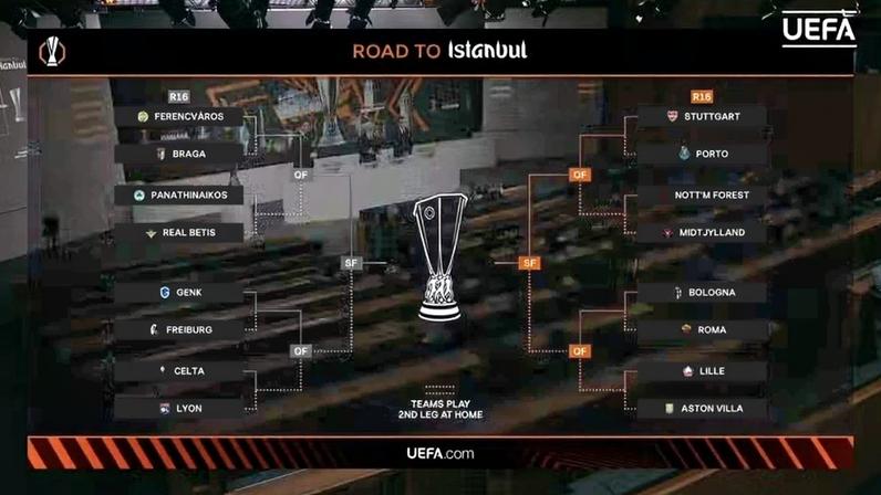 Uefa define duelos das oitavas de final da Liga Europa 25/26 — Foto: Reprodução / Uefa