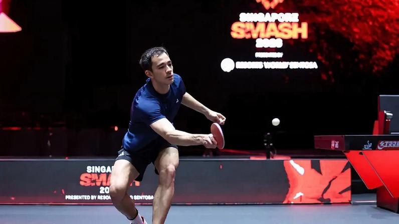 Hugo Calderano durante treinamento para o Singapura Smash (Foto: Divulgação/ WTT)