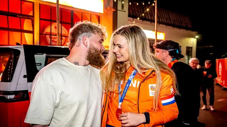 Jutta Leerdam celebrated her Olympic gold medal win with fiancé Jake Paul by her side, a source told Page Six.