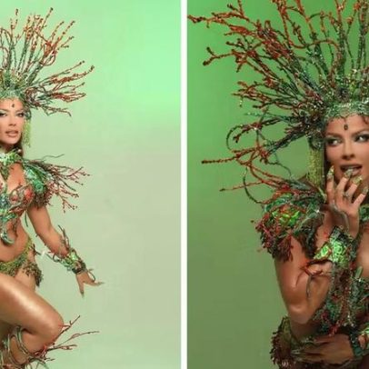 Jaquelline Grohalski ensaia com a Grande Rio na Sapucaí, look de pedrarias