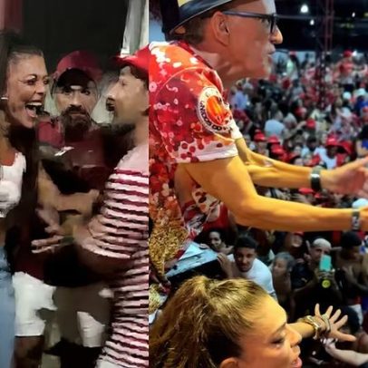 Juliana Paes chega escoltada à quadra da Viradouro, dança e levanta troféu