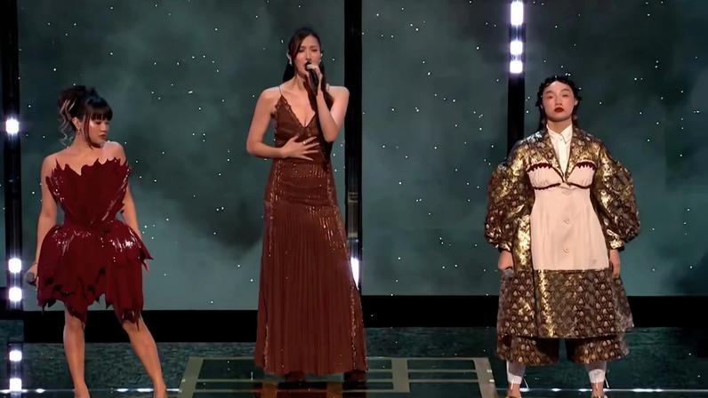 EJAE, Audrey Nuna, and Rei Ami performing "Golden" at the 2026 BAFTA Awards