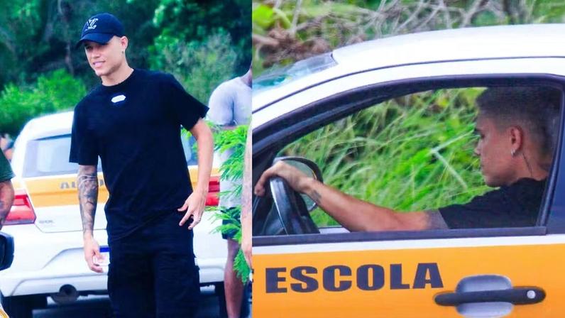 Luiz Araújo, do Flamengo, é clicado em autoescola — Foto: Fabrício Pioyani / Agnews