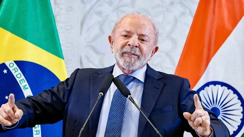 O presidente Lula (PT) durante coletiva de imprensa em Nova Delhi, na Índia. Créditos: Ricardo Stuckert / PR