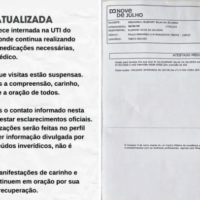 Mara Maravilha permanece na UTI sem previsão de alta, confirma boletim
