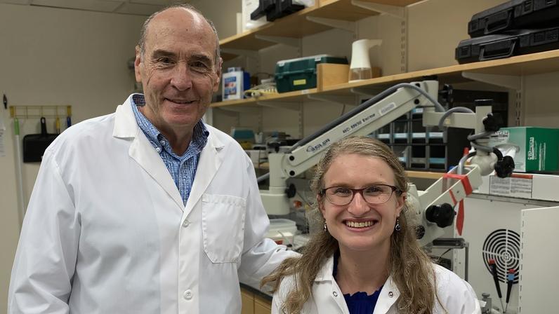Picower Professor Mark Bear (left) and postdoc Sara Kornfeld-Sylla discovered a brainwave biomarker of fragile X syndrome that is shared between mice and human patients. “Identifying this biomarker could broadly impact future translational neuroscience research,” Kornfeld-Sylla says.