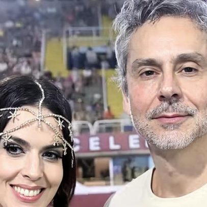 Alexandre Nero comemora aniversário na Sapucaí com a esposa