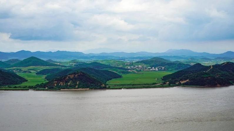 North Korea’s “Peace Village” stands across the Han River from Aegibong Peace Ecopark near Gimpo, South Korea.