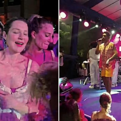 Luana Piovani entra no público durante show da Timbalada na Bahia