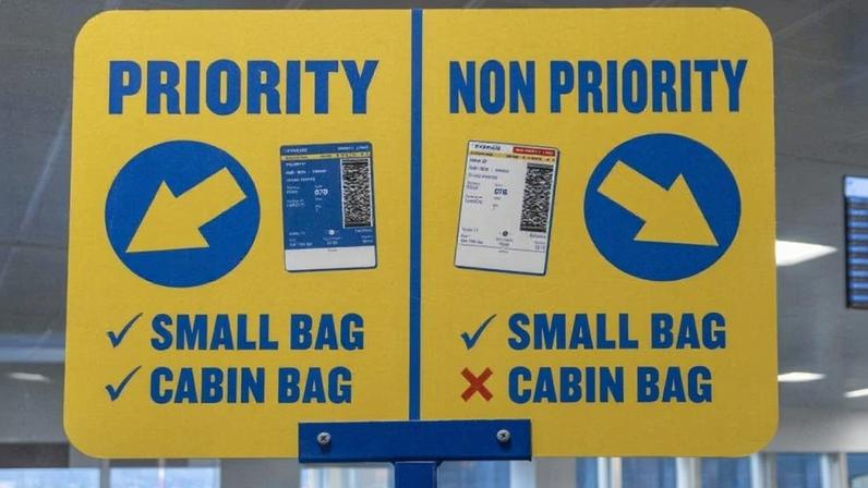 Sign separating priority passengers at boarding at Palermo airport in Sicily, Italy on 14 May 2024.