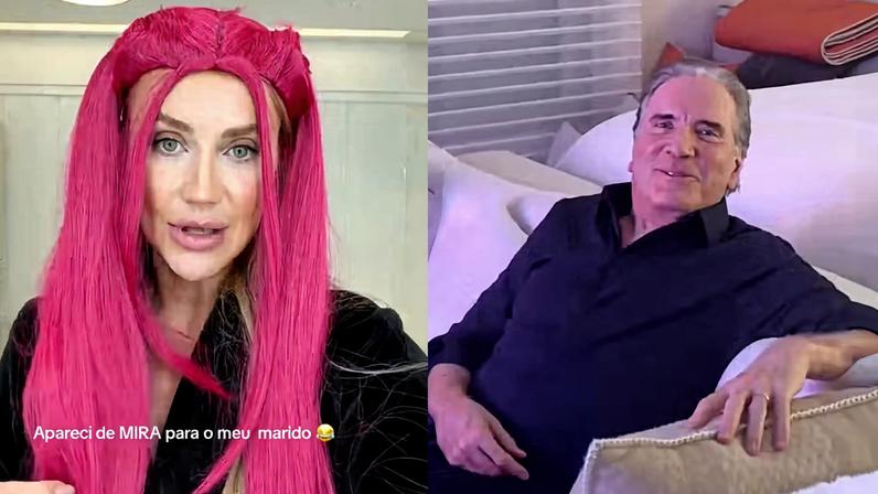 'Como assim?': Ana Paula surge de peruca rosa, assusta Roberto Justus e revela vício inesperado do marido — Foto: Reprodução/Instagram