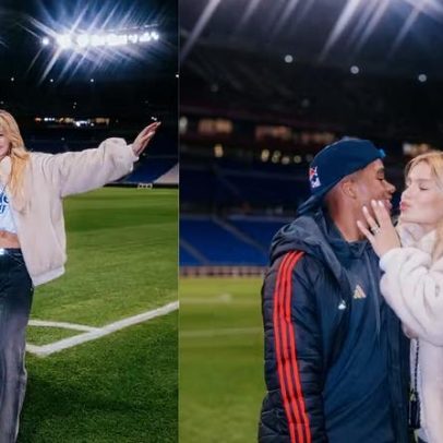 Gabriely posa com Endrick após vitória do Lyon