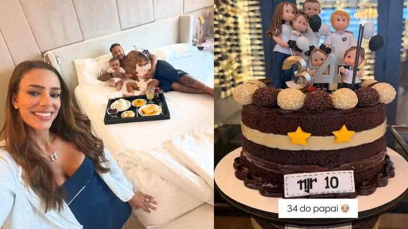 Neymar ganha bolo de Bruna Biancardi com homenagem aos filhos — Foto: Reprodução/ Instagram