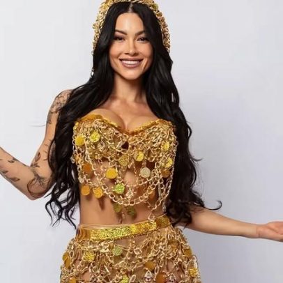 Rayane Figliuzzi aposta em look dourado para a Sapucaí