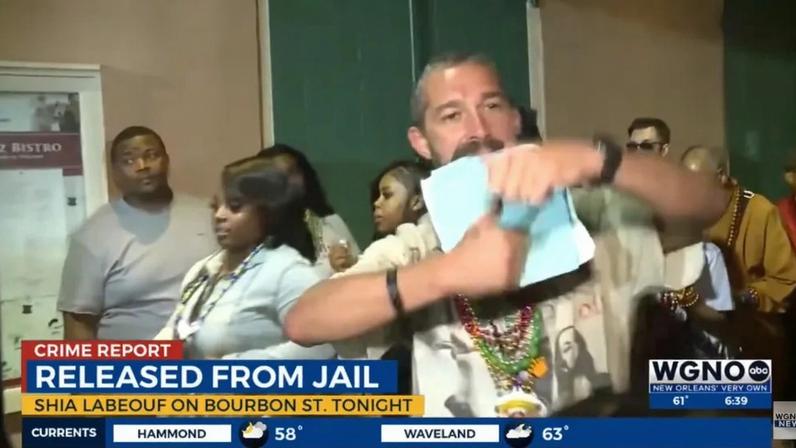 Shia LaBeouf was seen dancing with his jail paperwork during Mardi Gras celebrations in New Orleans early Tuesday.