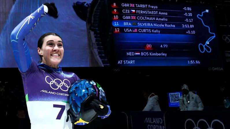 A brasileira Nicole Silveira compete no skeleton nos Jogos Olímpicos de Inverno Milao-Cortina 2026 Foto: Gabriel Heusi/COB