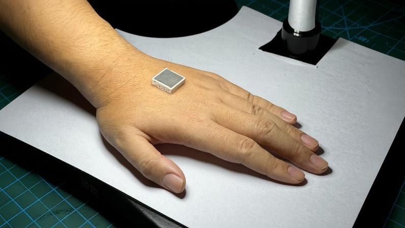 A customized patch developed by WITEC, shown here in prototype, is made with ultrasonic transducers that adhere to the human body using bioadhesive gel soft materials.