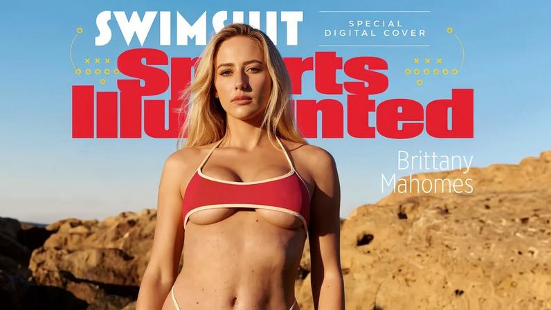 Brittany Mahomes brings the heat in a Chiefs-red Ay Que Colour bikini for her second Sports Illustrated Swimsuit feature.