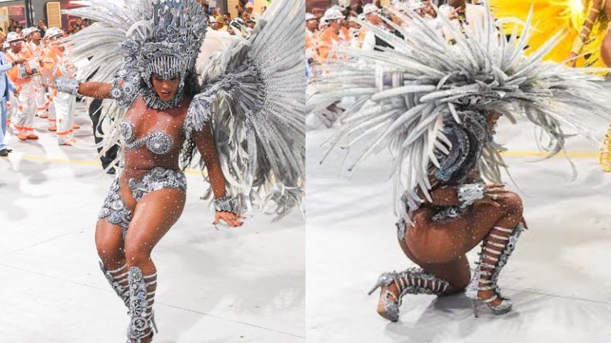 Madrinha da Vai-Vai, Rosiane Pinheiro vive perrengue ao cair no meio da avenida; fotos — Foto: Brazil News