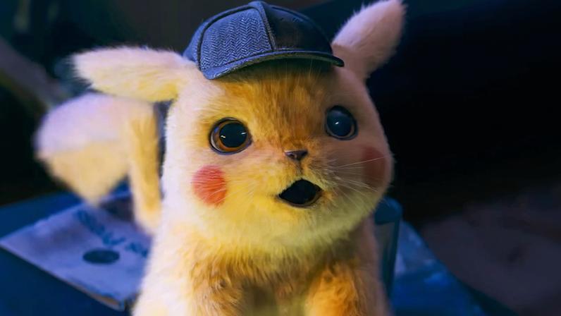 Detective Pikachu makes a surprised face.