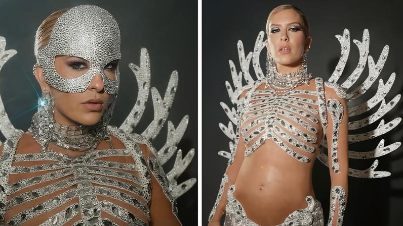 Lore Improta deixa barrigão de seis meses de gravidez à mostra em desfile da Viradouro