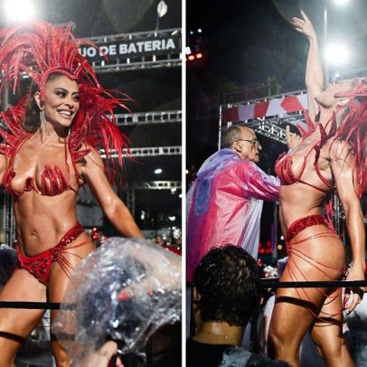 Juliana Paes brilha em ensaio técnico da Viradouro na Sapucaí