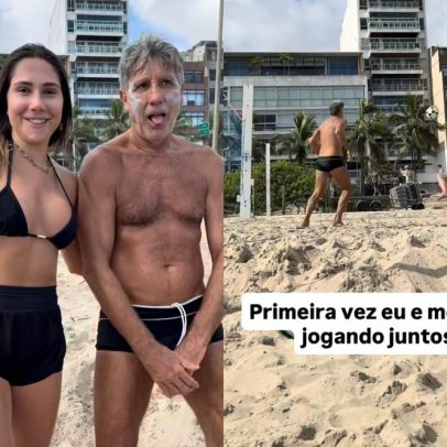 Carol Portaluppi joga futevôlei com Renato Gaúcho pela primeira vez
