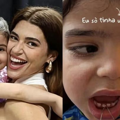 Vivian Amorim usa linha para arrancar dente de leite da filha em vídeo