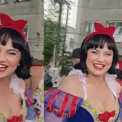 Ellen Rocche usa peruca e encarna Branca de Neve em bloco inclusivo