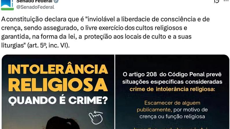 Publicação feita pelo Senado nas redes sociais — Foto: Reprodução