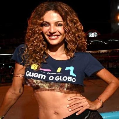 Gabriela Loran, Viviane de Três Graças, curte desfile no Camarote Globo