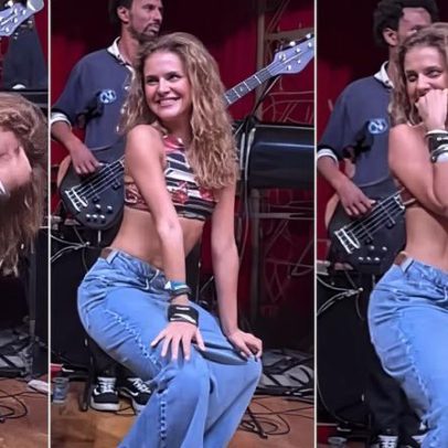 Paloma Bernardi samba em point de SP longe dos desfiles