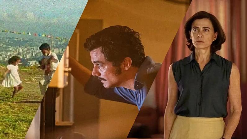 Montagem com cenas dos filmes Orfeu do Carnaval, O agente secreto e Ainda estou aqui.