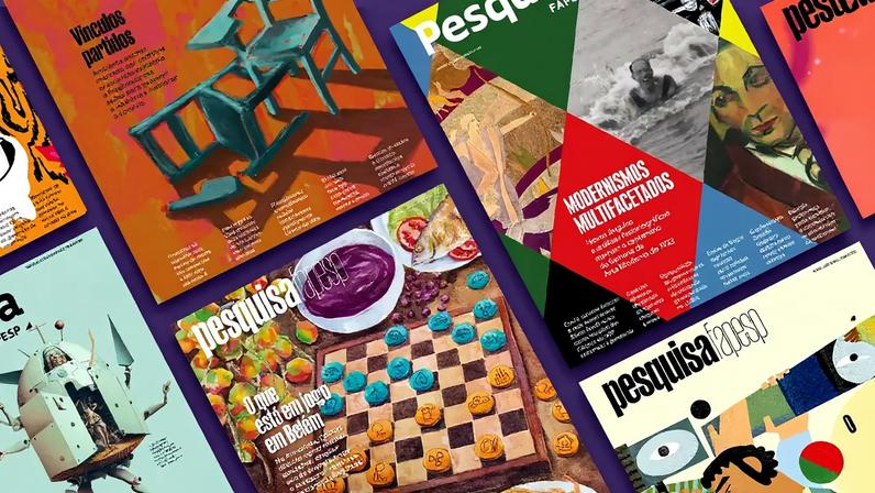 Montagem com as capas da Revista Pesquisa Fapesp.