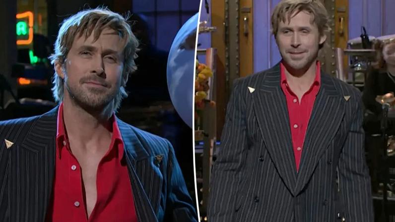 Ryan Gosling (seen above on "SNL") was upstaged by Harry Styles during the actor's "Saturday Night Live" opening monologue.