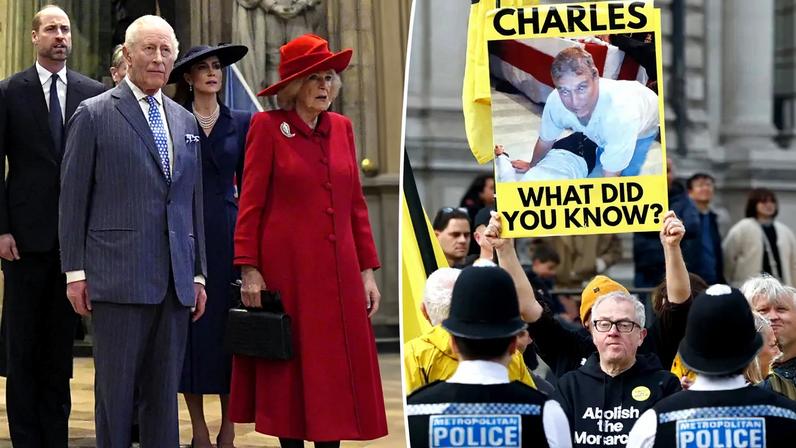 Charles, William e Kate são vaiados por ligações com o ex-príncipe Andrew.