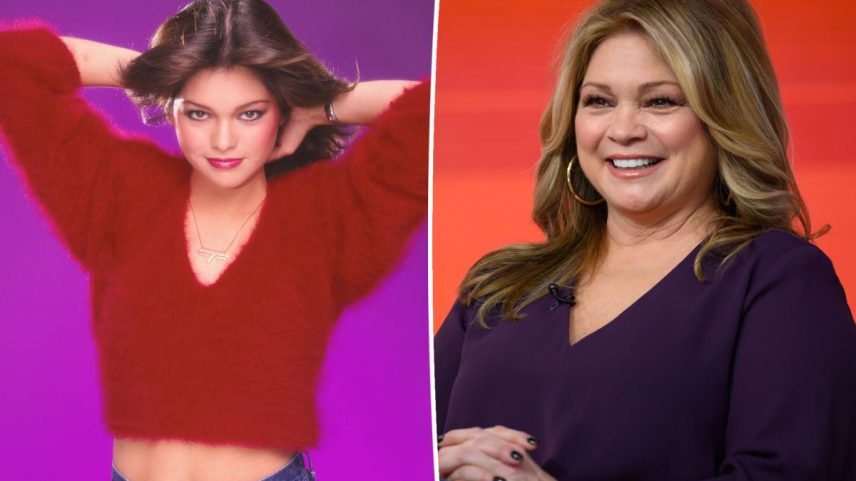 Valerie Bertinelli seated, smiling on a talk show.