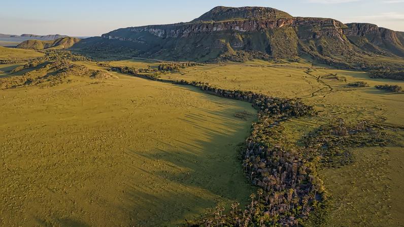 Fotografia da paisagem sazonalmente seca em um cofre climático gigantesco.