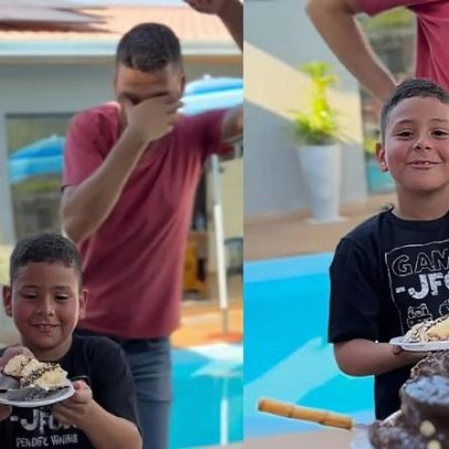 Menino de 7 anos dedica primeiro pedaço de bolo a Jesus em seu aniversário