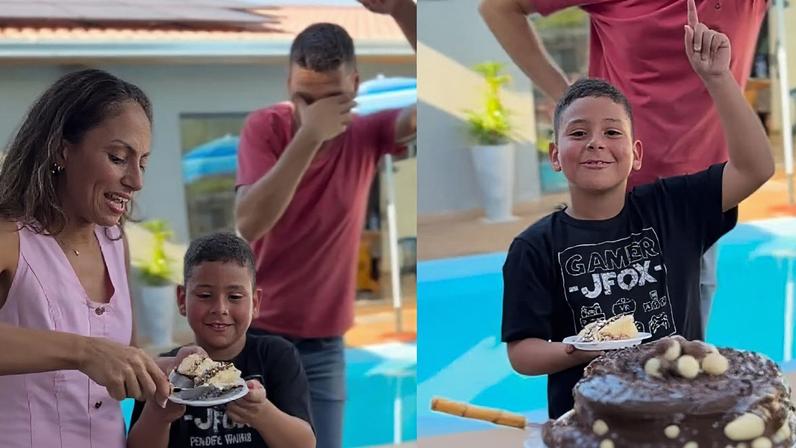 Menino de 7 anos dedica primeiro pedaço de bolo a Jesus em seu aniversário